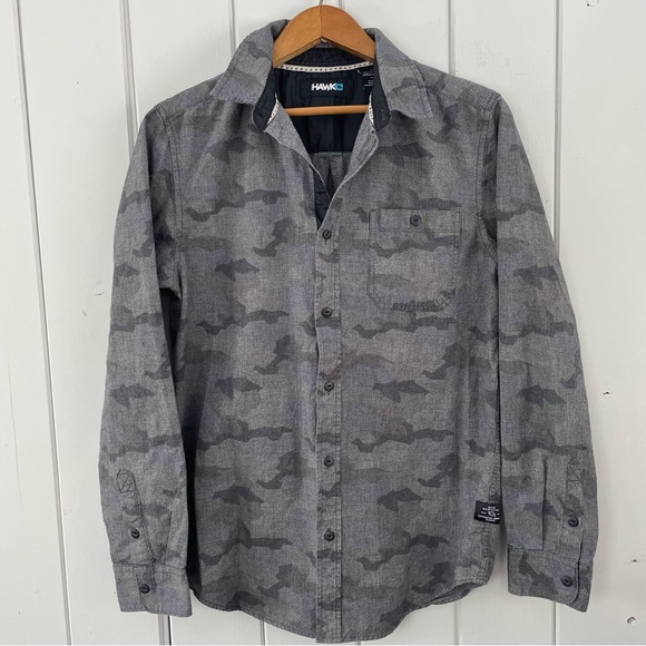 Tony Hawk Men’s Camo Button Up Long Sleeve Shirt Skater Grey Size Small - Picture 1 of 4